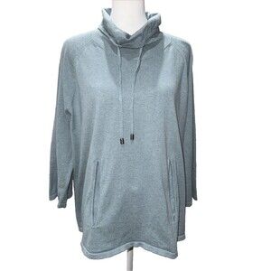 Garnet Hill Organic Cotton Dusted Teal Cowl Neck Pullover Sweater Sz XL Pockets